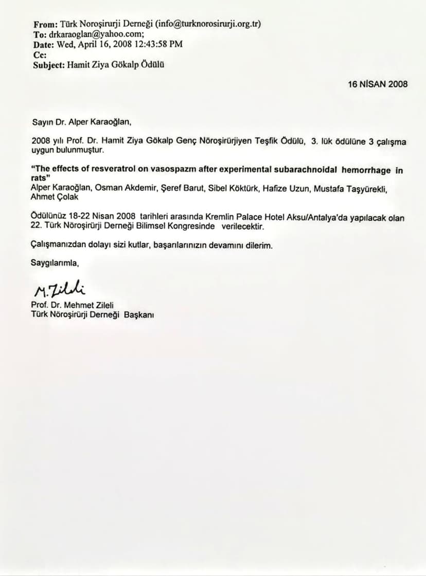 Türk Nöroşirurji Derneği Ödülü