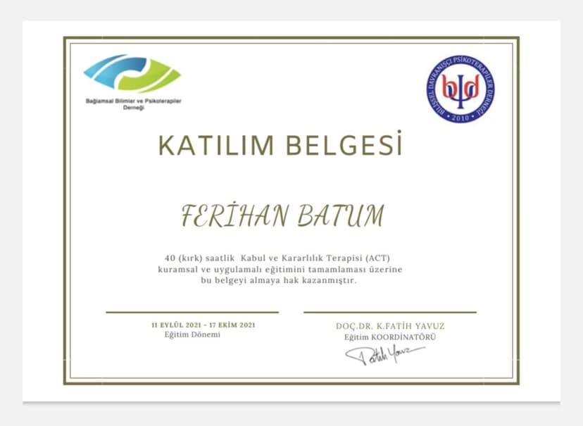 ACT Uygulayıcı Eğitimi (TÜRBAD)