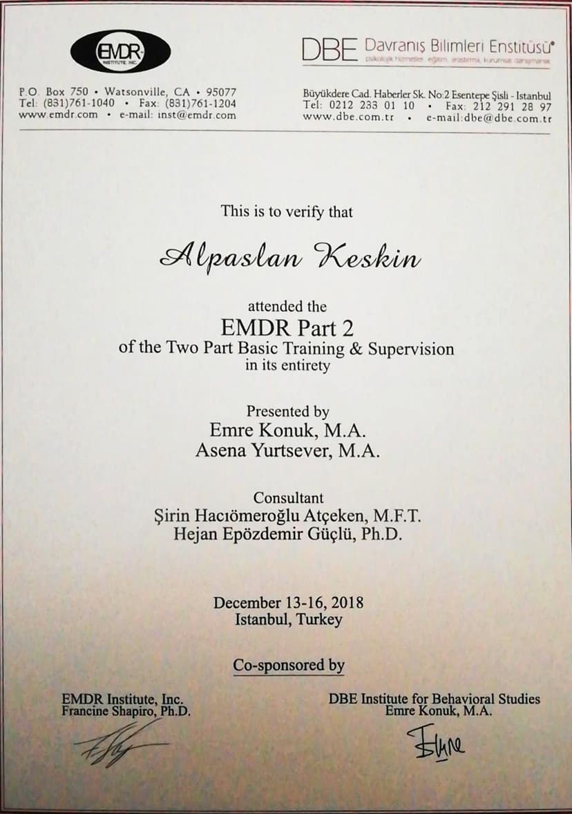 EMDR SERTİFİKASI