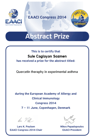 Avrupa Alerji ve Klinik İmmunoloji Kongresi(EAACI) 2014,Abtract prize
