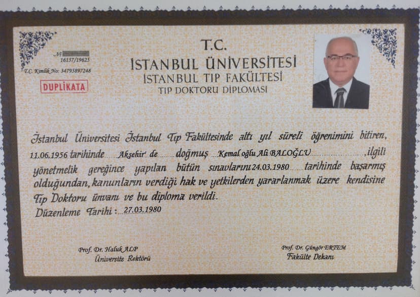 İstanbul Tıp Fakültesi Tıp Doktoru Diploması