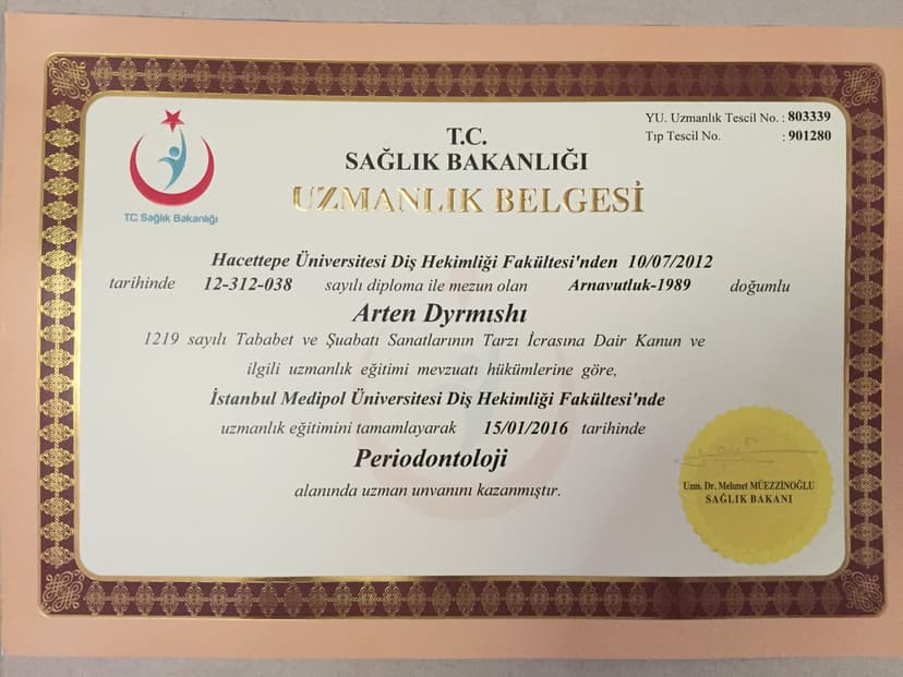PERIODONTOLOJI UZMANLIK DIPLOMASI
