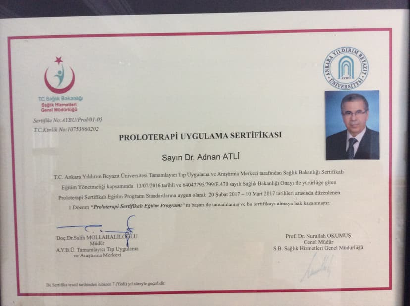 Proloterapi uygulama sertifikası