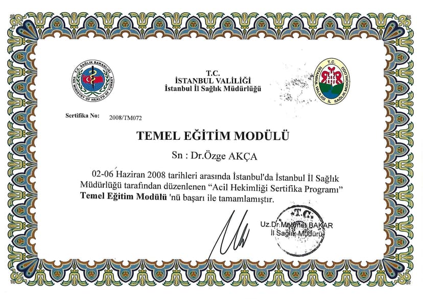 ACİL HEKİMLİĞİ SERTİFİKA KURSU TEMEL EĞİTİM MODÜLÜ