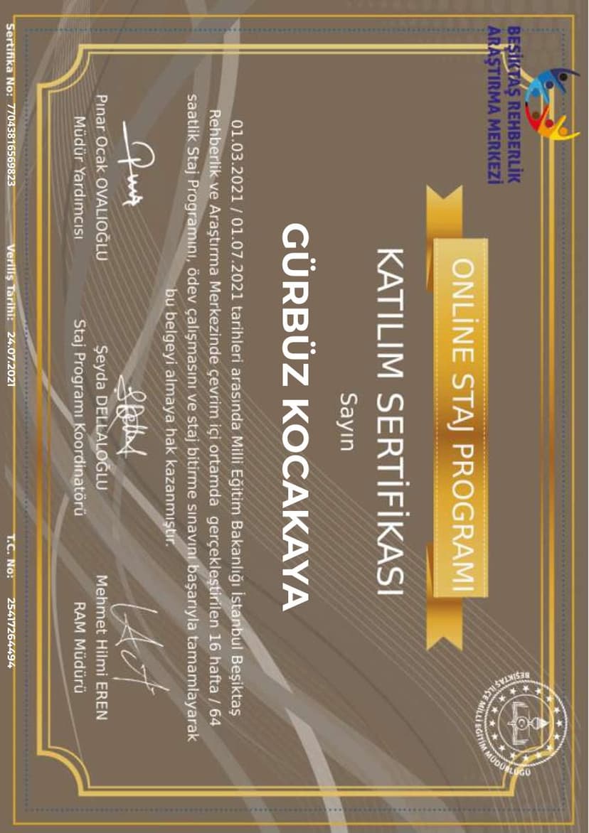 Beşiktaş Rehberlik ve Araştırma Merkezi Stajı