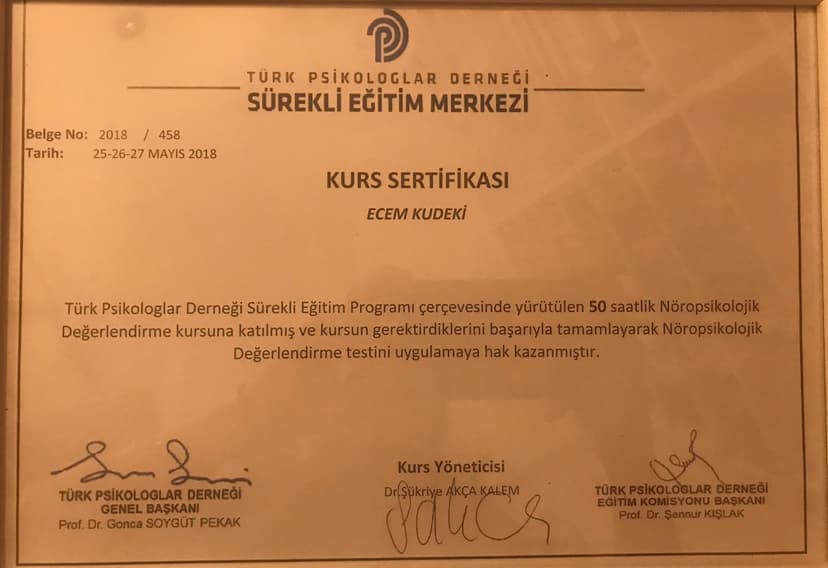 Nöropsikolojik Değerlendirme Test Eğitimi