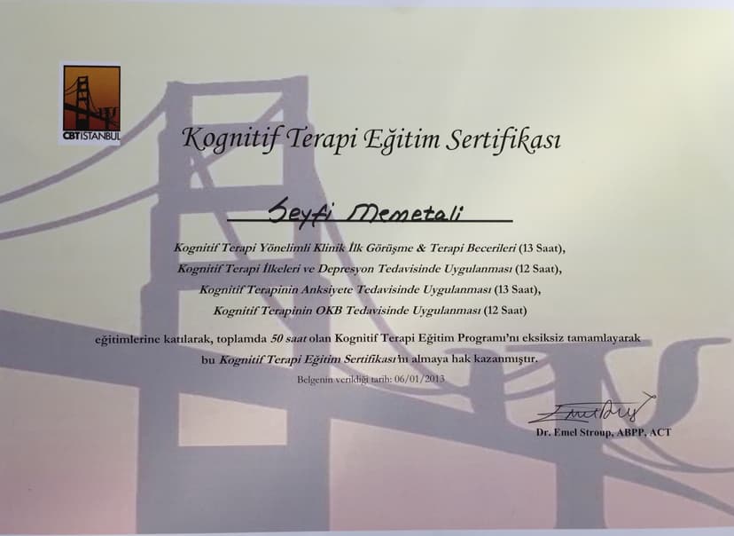 Bilişsel Davranışçı Psikoterapi Sertifikası