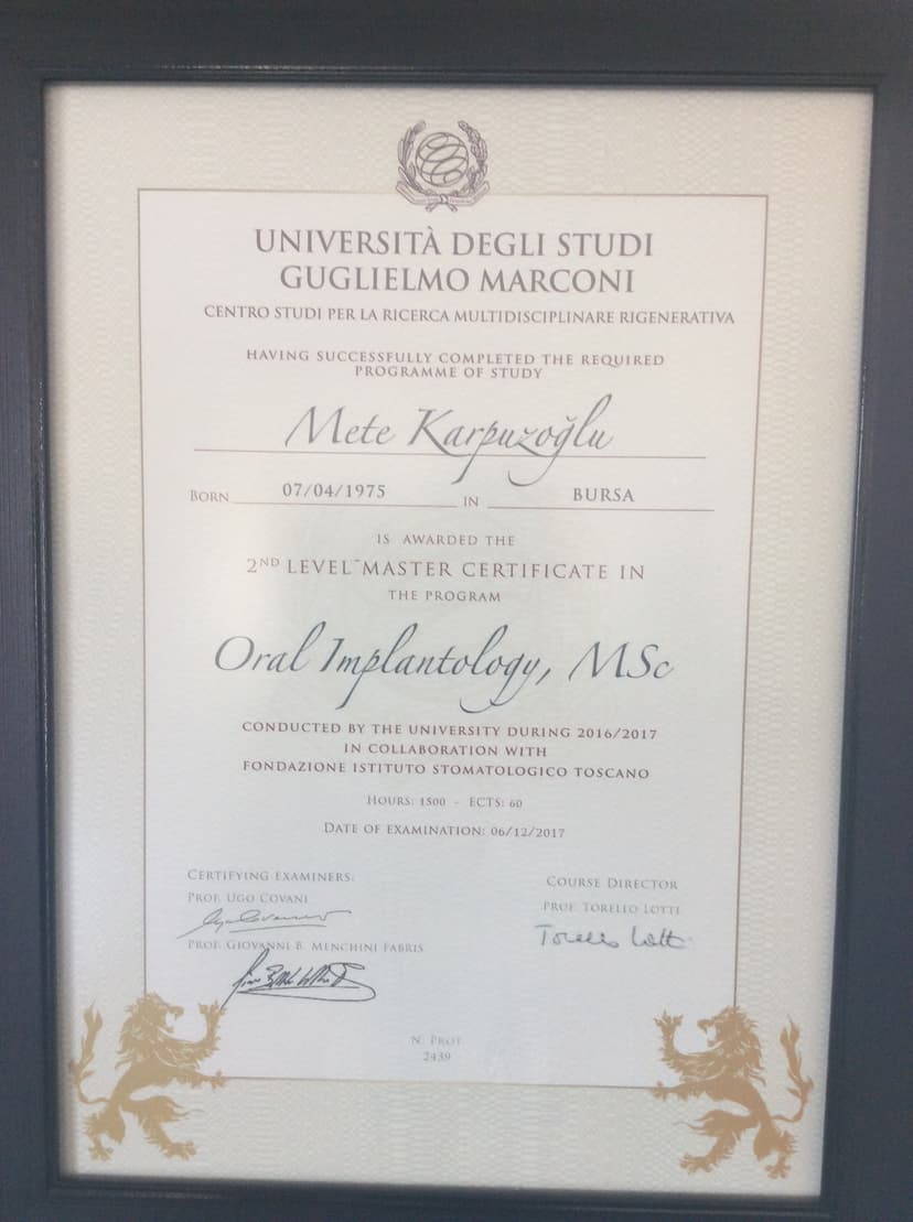 İtalya implantoloji Master belgesi