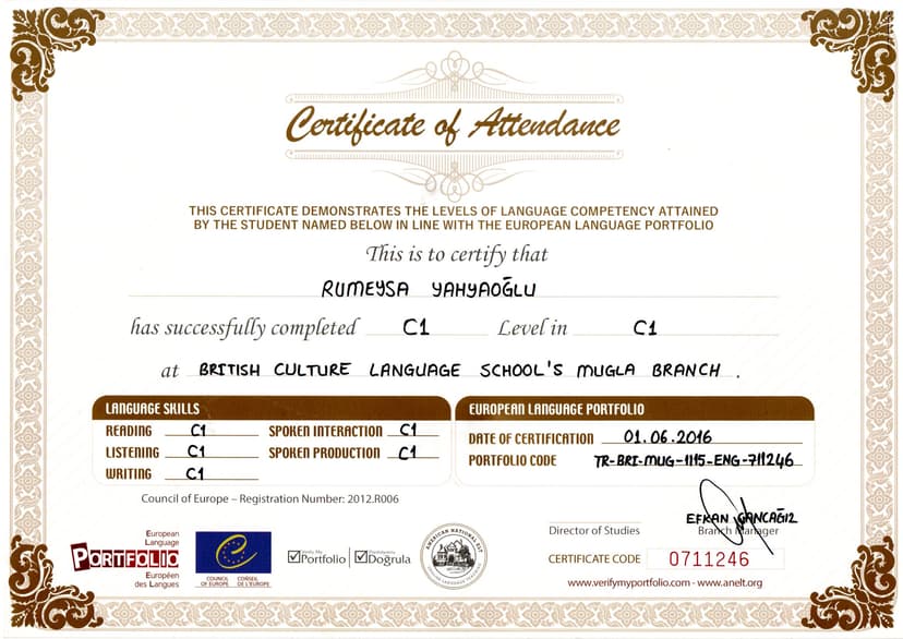 İleri Düzeyde İngilizce Sertifikası