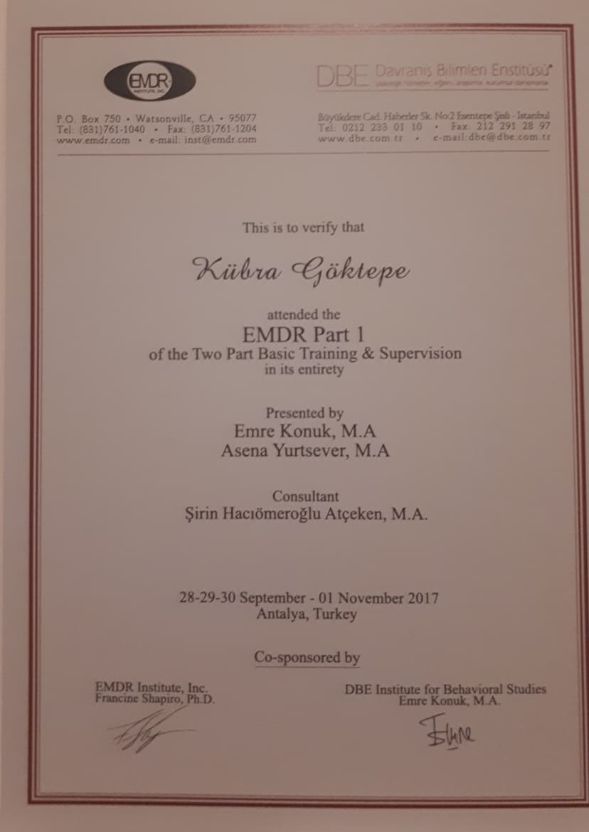 EMDR 1. Düzey Sertifikası