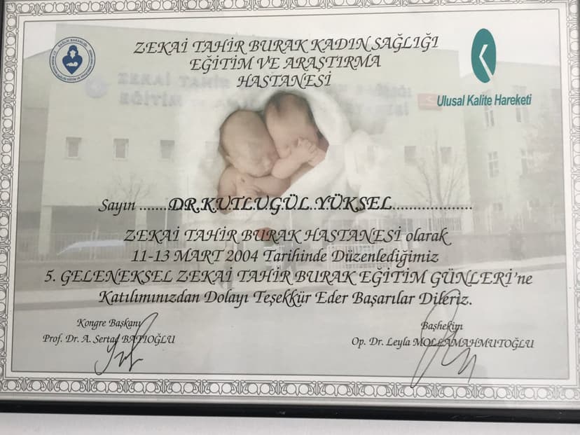 Katıldığım Kongrelere Ait ''Katılım Sertifikaları'' 1. Polikistik Over Sendromunda Yeni Gelişmeler, Mezuniyet sonrası eğitim kursu, 8-9 Ekim 1993, Ankara. 2. XI. Jineko-Patoloji Kongresi, 16-18 Mayıs 1994, Zeynep Kamil Hastanesi, İstanbul. 3. 1. Uluslar