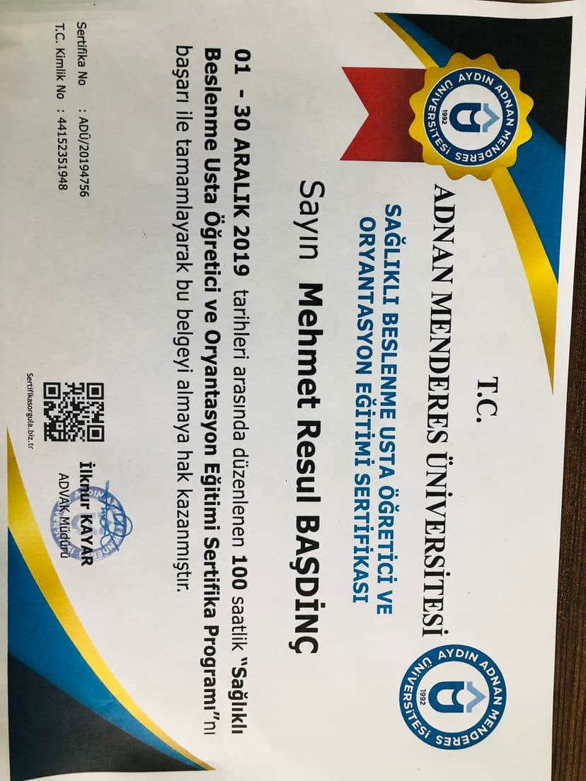 Sağlıklı beslenme usta öğretici sertifikası