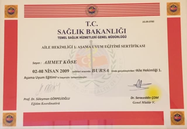 AİLE HEKİMLİĞİ 1. AŞAMA UYUM EĞİTİMİ SERTİFİKASI