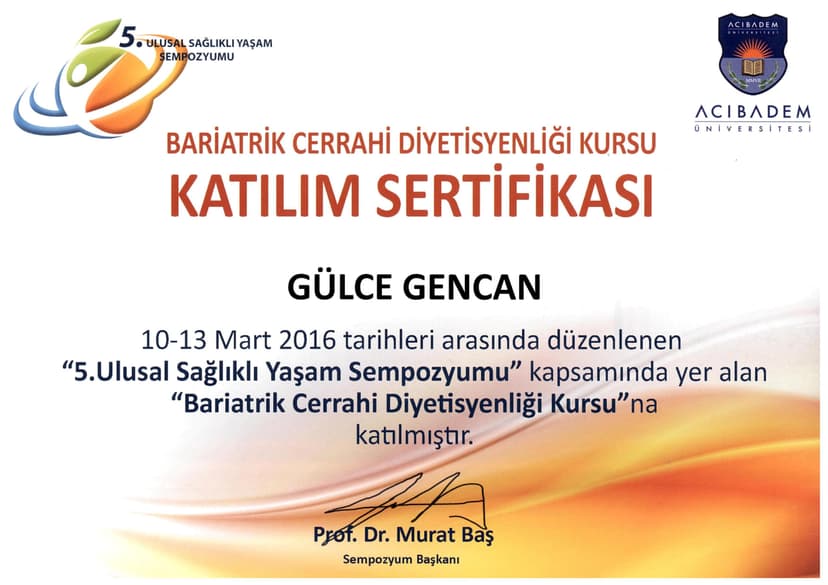 Bariatrik Cerrahi Diyetisyenliği Kursu