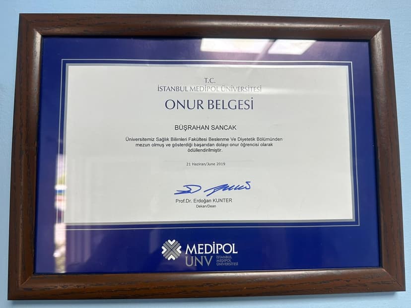 Lisans Eğitimi Onur Belgesi