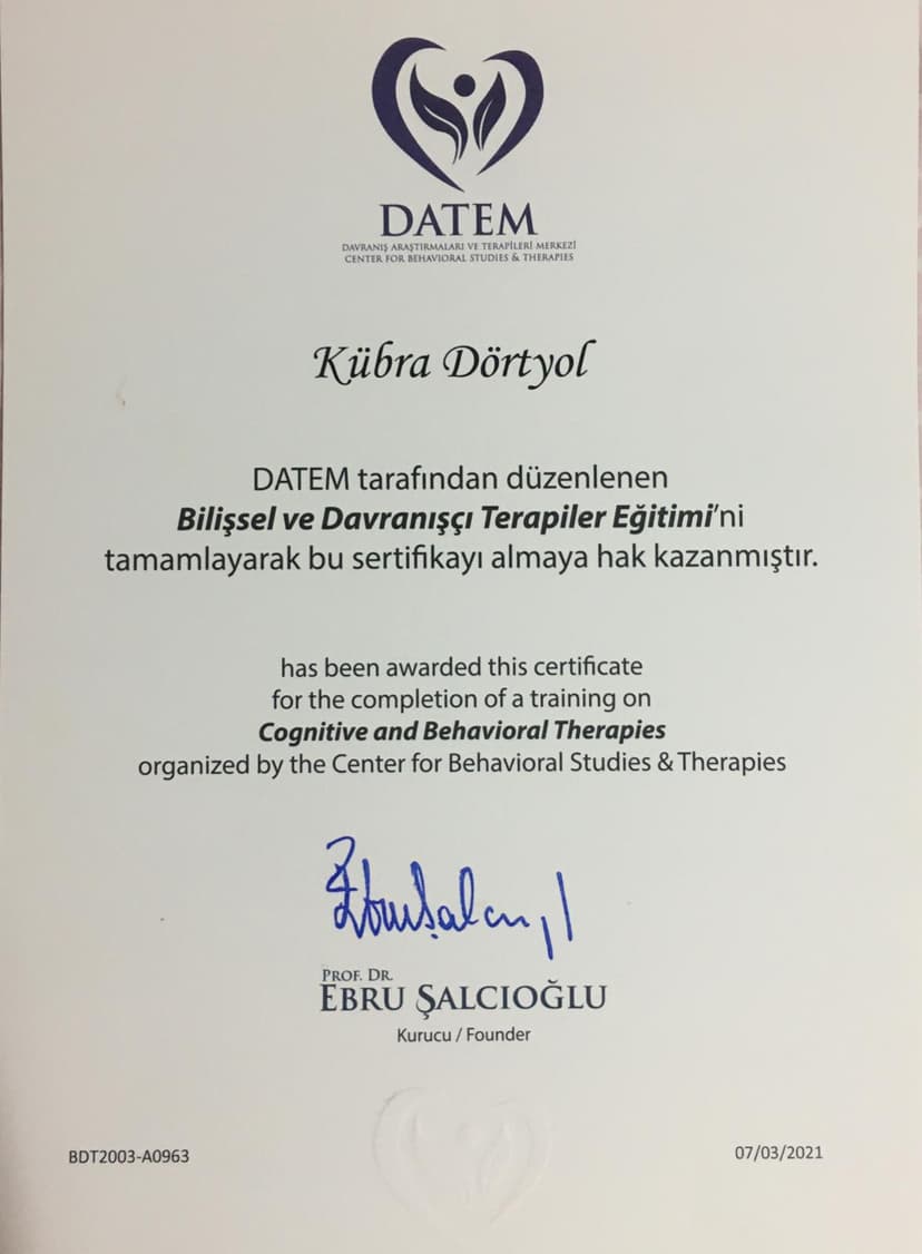 Bilişsel ve Davranışçı Terapi Eğitimi