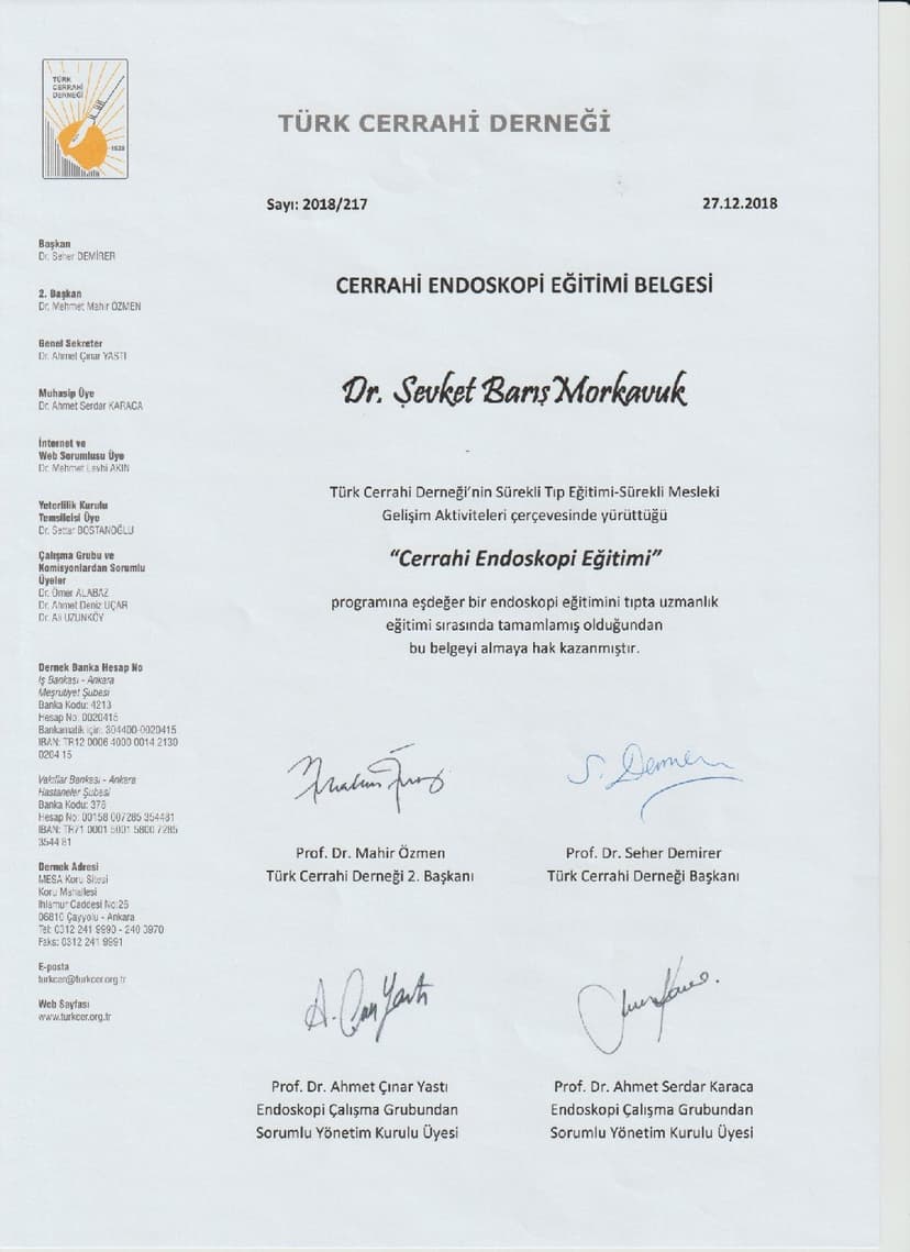 Cerrahi Endoskopi Eğitim Belgesi