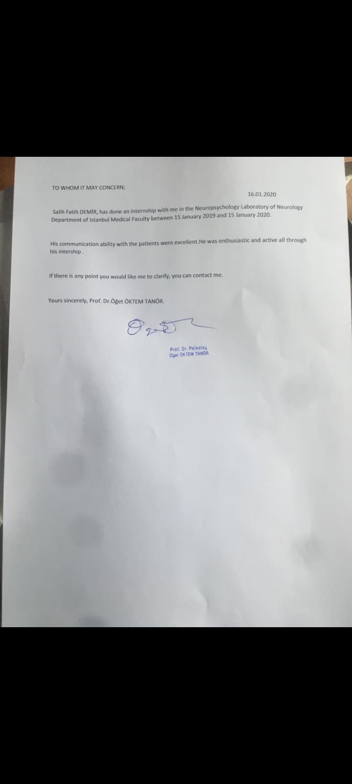 Referans Profesör Öğet Öktem Tanör