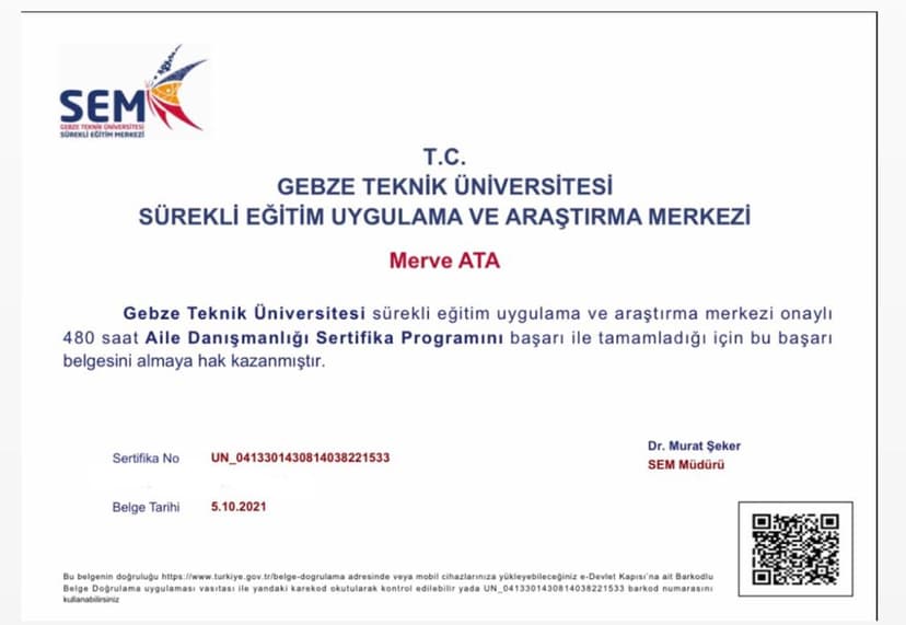 Aile danışmanlığı sertifikası