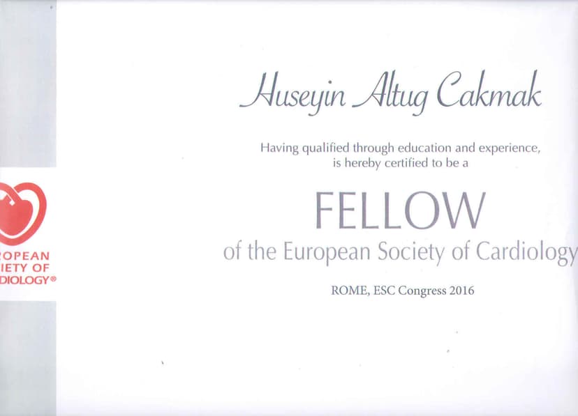 Avrupa Kardiyoloji Dernegi Fellowluğu (Fellow of European Society of Cardiology) (FESC ID Number:406961)