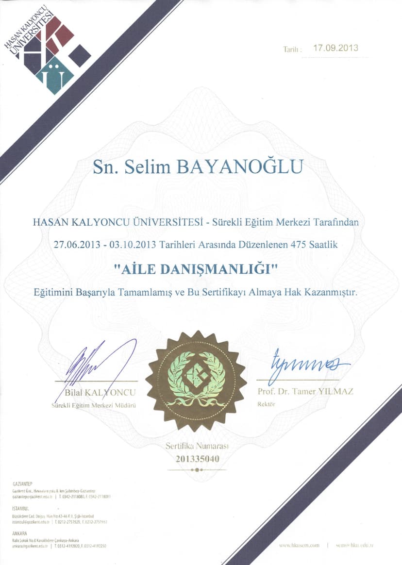 Aile Danışmanı Sertifikası