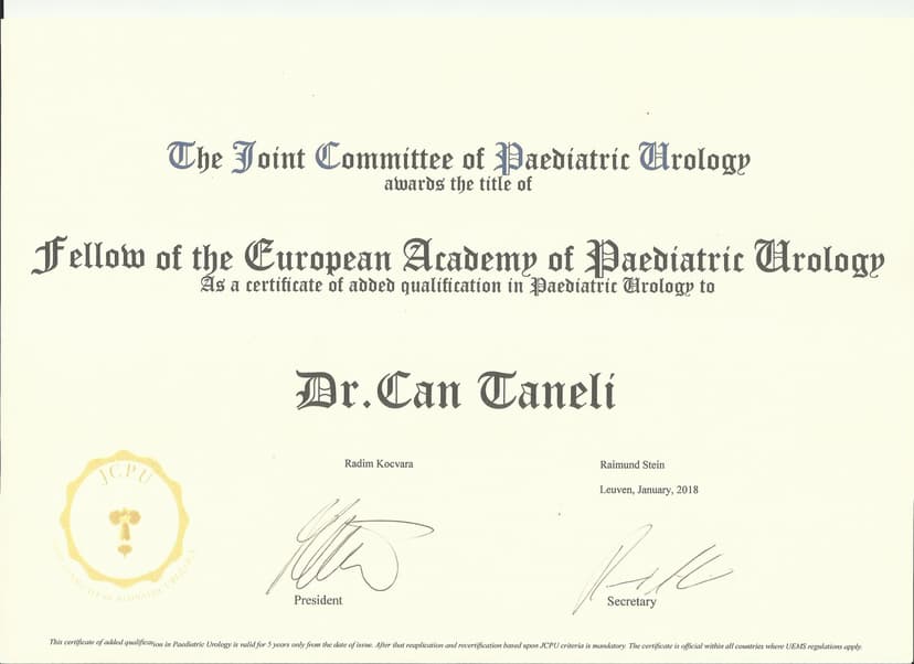 Avrupa Çocuk Ürolojisi Akademisi Üyeliği