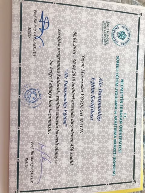 AİLE DANIŞMANLIĞI EĞİTİM SERTİFİKASI