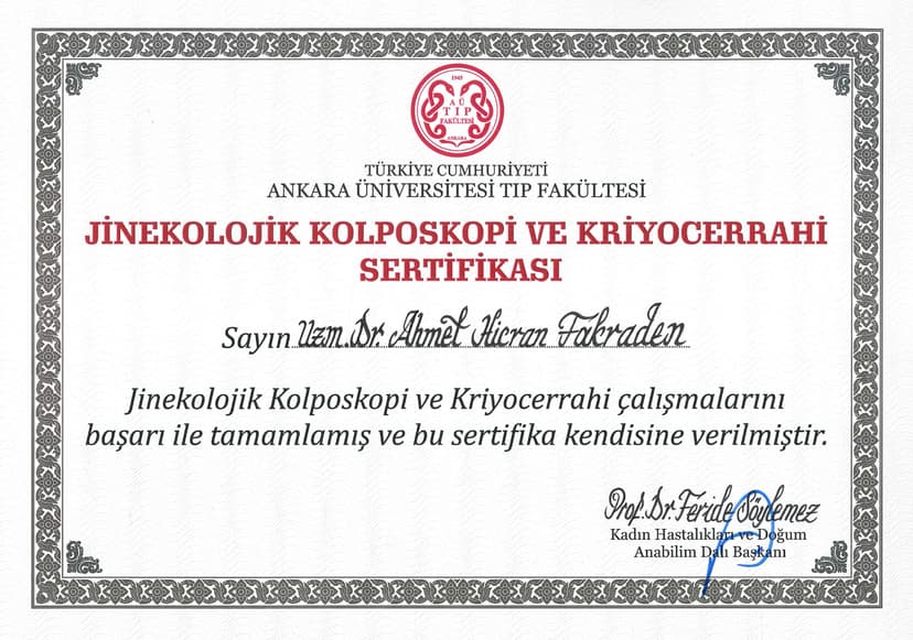Kolposkopi ve Kriyocerrahi Sertifikası