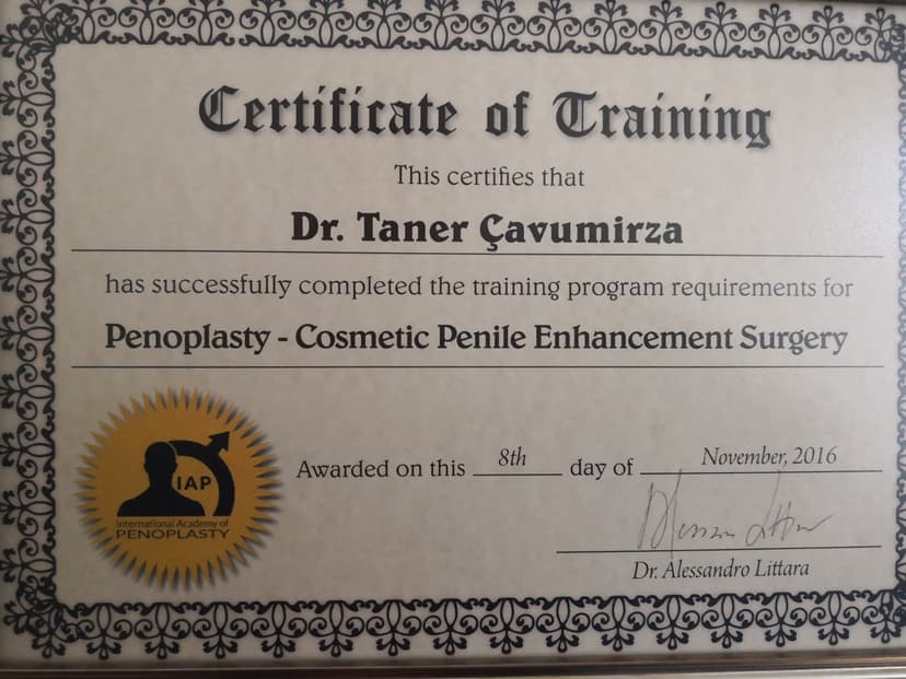 Penoplasti kozmetik penis büyütme ameliyatı sertifikası