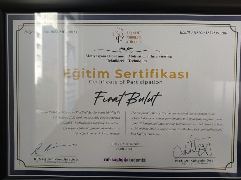 Motivasyonel Görüşme Teknikleri Uygulayıcı Sertifikası