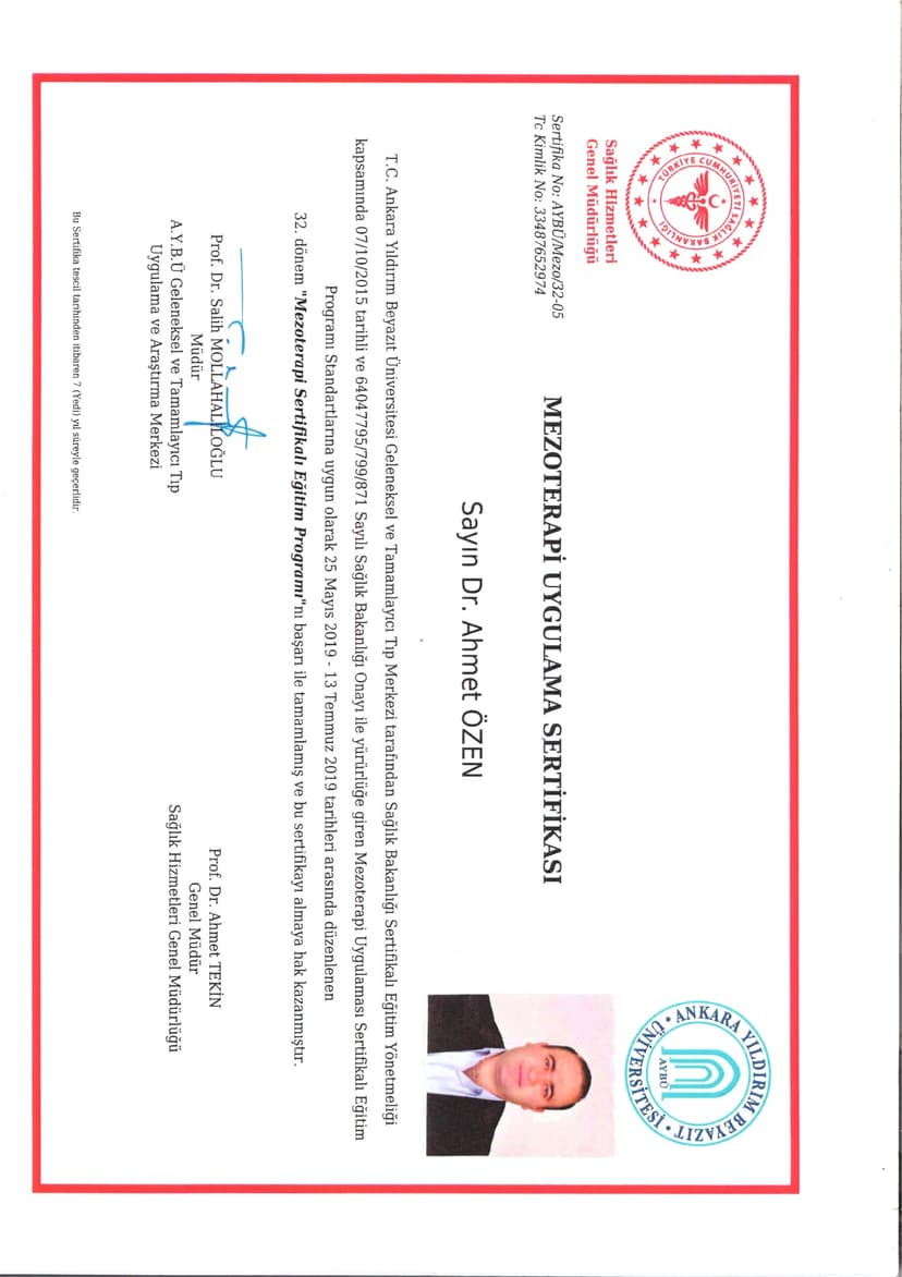 MEZOTERAPİ UYGULAMA SERTİFİKASI