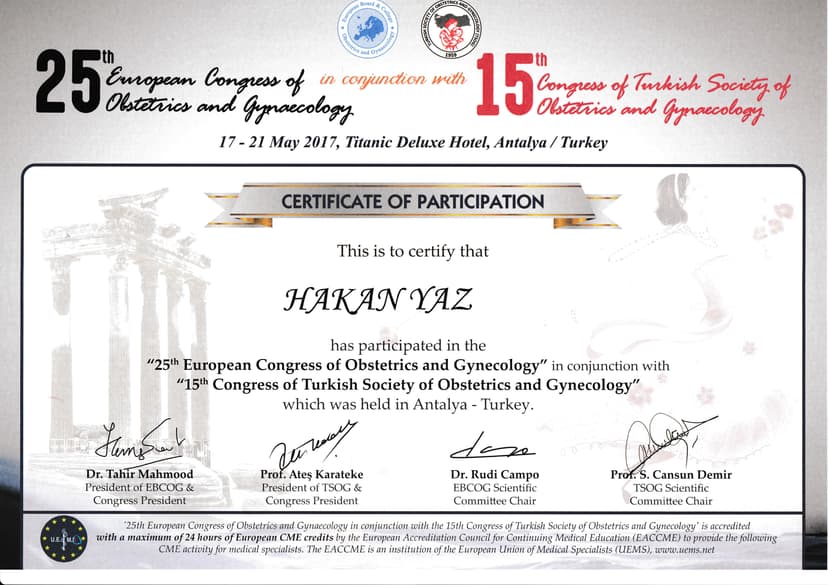 25.EUROPEAN CONGRESS OF OBSTETRİCS AND GYNECOLOGY