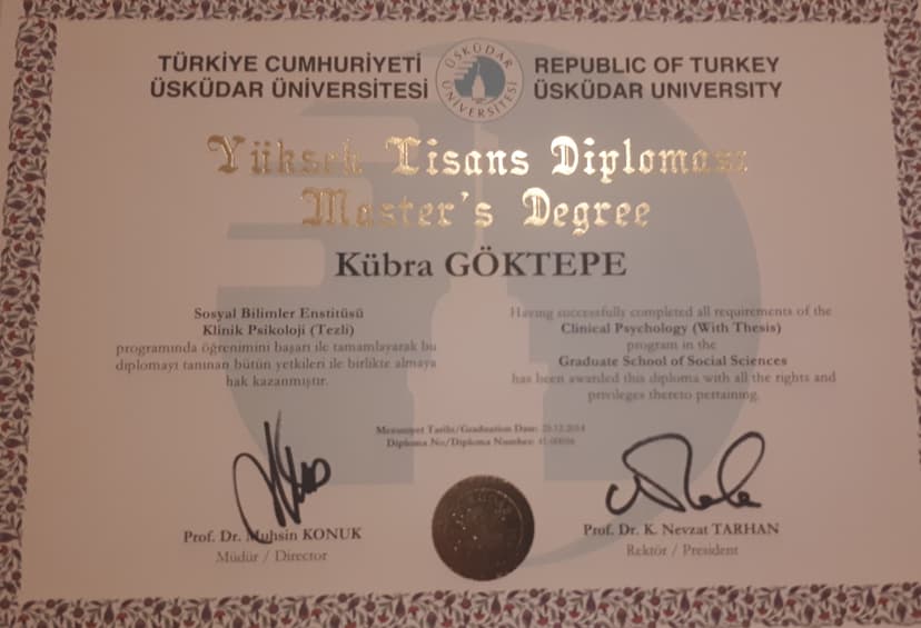 Üsküdar Üniversitesi- Yüksek Lisans Diploması