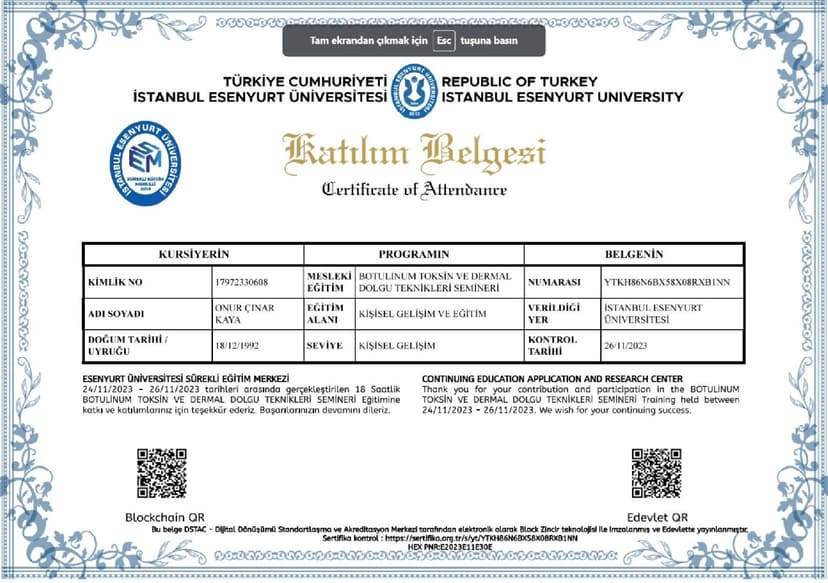 Medikal Estetik Sertifika