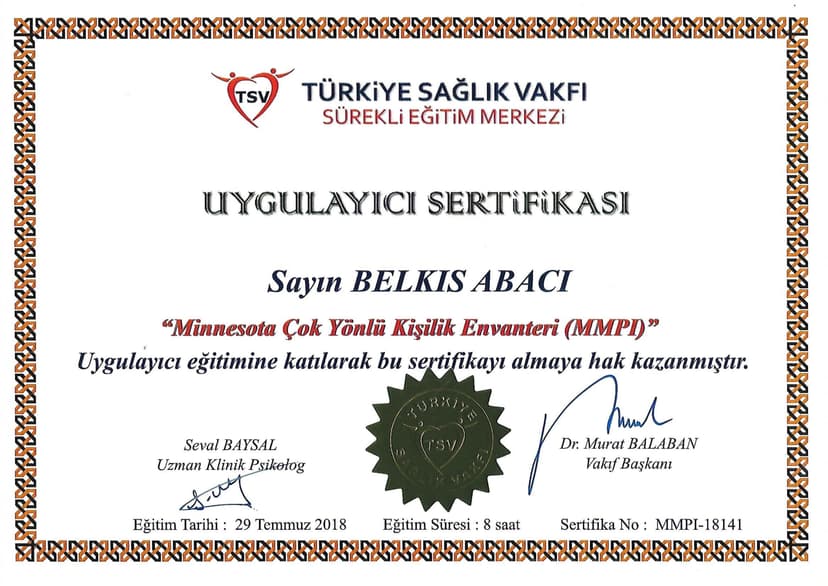 MMPI Uygulayıcı Sertifikası