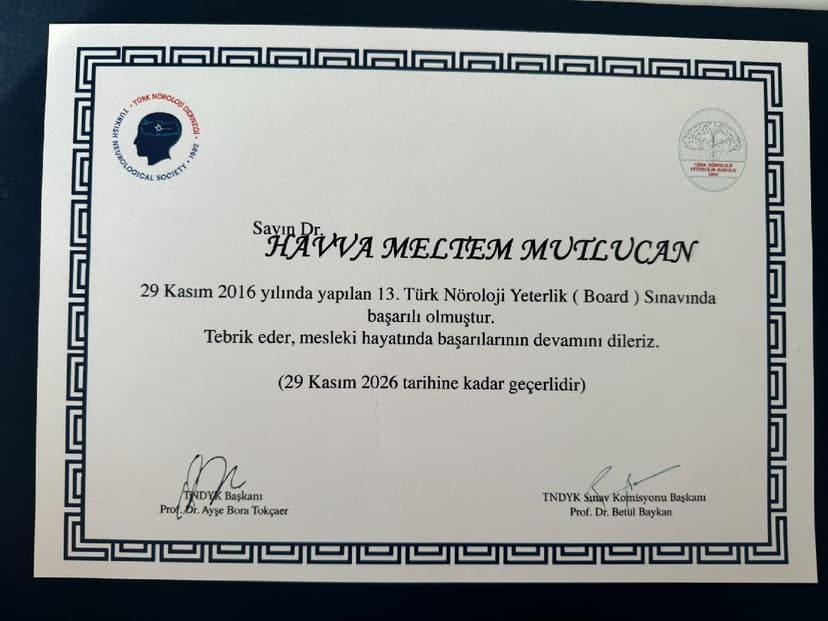 Nöroloji Yeterlik Belgesi