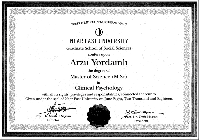 Near East University Yüksek Lisans Diploması