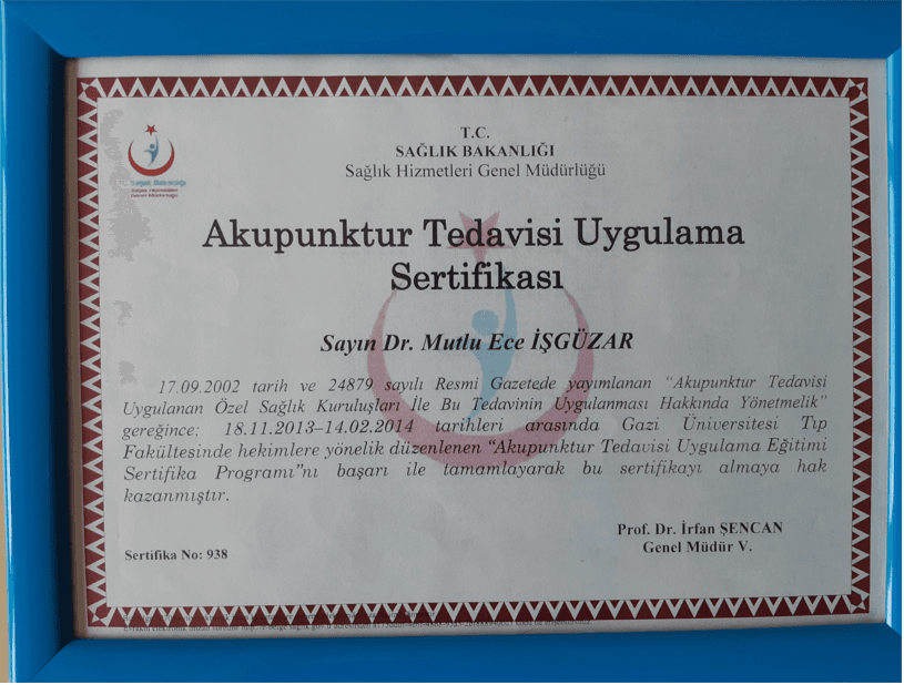 AKUPUNKTUR TEDAVİSİ UYGULAMA SERTİFİKASI