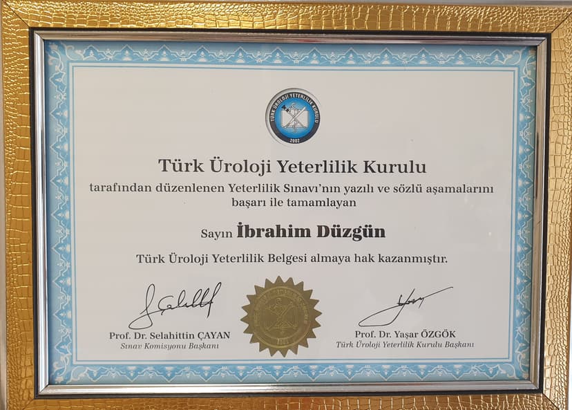 TÜRK ÜROLOJİ YETERLİLİK KURULU SERTİFİKASI
