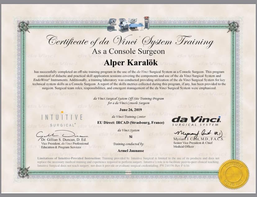 Robotik cerrahi sertifika