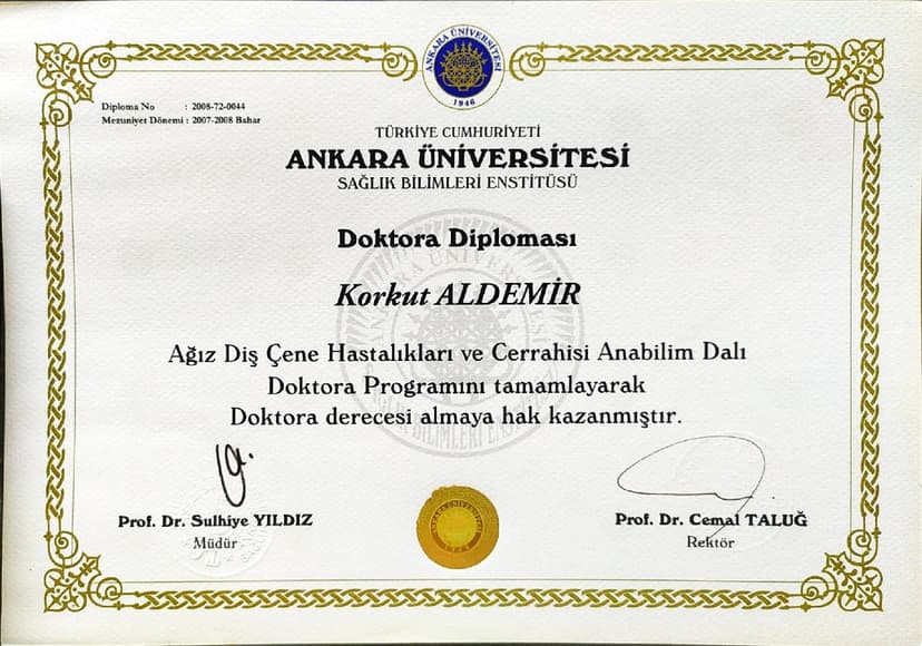 Ağız Diş Çene Hastalıkları ve Cerrahisi Doktora Diploması