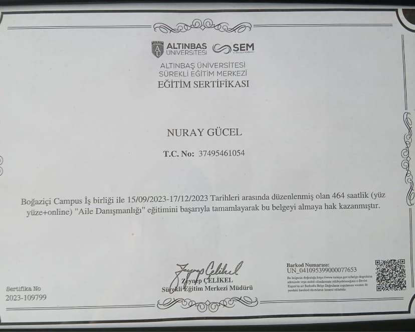 Aile Danışmanlığı Eğitim Sertifikası