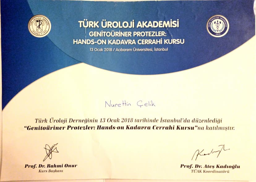 Türk Üroloji Derneği: Genitoüriner Protezler: Hands-On Kadavra Kursu