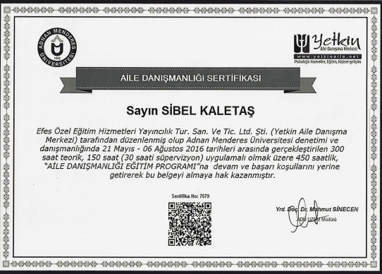 ADNAN MENDERES ÜNİVERSİTESİ ONAYLI AİLE DANIŞMANLIĞI SERTİFİKASI