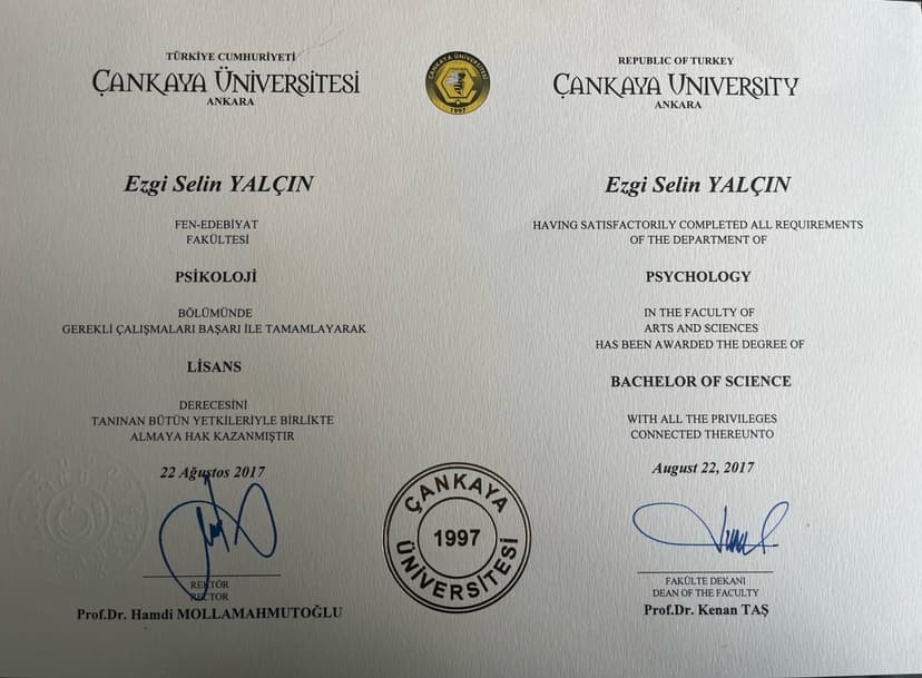 Çankaya Üniversitesi- Lisans Diploması