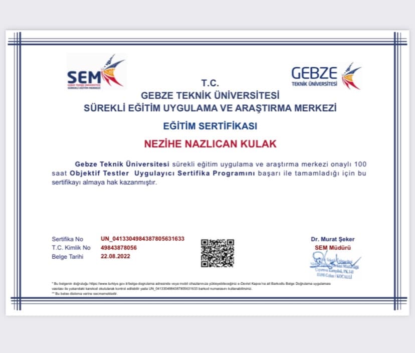 Objektif Testler Uygulayıcı Sertifika Programı