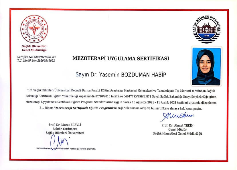MEZOTERAPİ UYGULAMA SERTİFİKASI