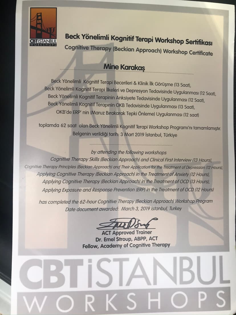 Bilişsel davranışçı terapi eğitimi