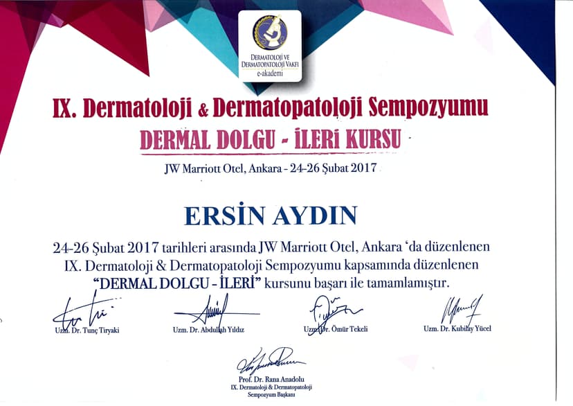 IX. Dermatoloji & Dermatolopatoloji Sempozyumu, Dermal Dolgu-İleri, 24-26 Şubat 2017, Ankara