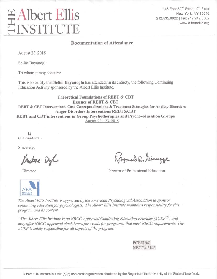 Rasyonel Duygucu Davranışçı Terapi Sertifikası